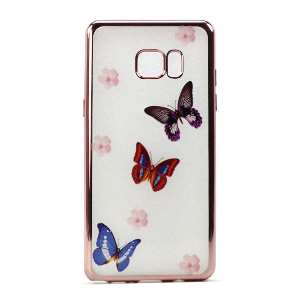 Wholesale Galaxy Note FE / Note Fan Edition / Note 7 Crystal Clear Rose Gold Design Case (Butterfly)